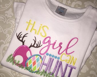 This girl can hunt Easter ruffle tee shirt for girls,Easter applique hunting ruffle tee shirt for girls, applique easter egg hunting tee