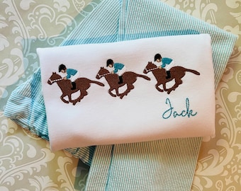 boys monogram horse racing outfit, horse derby tee, horse race birthday outfit, horse jockey monogrammed outfit for toddler boy, horse shirt