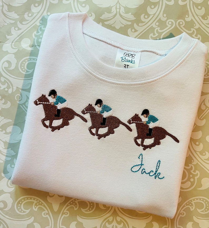 traje de carreras de caballos monograma para niños, camiseta de derby de caballos, traje de cumpleaños de carrera de caballos, traje monograma de jinete de caballos para niño pequeño, camisa de caballo imagen 4