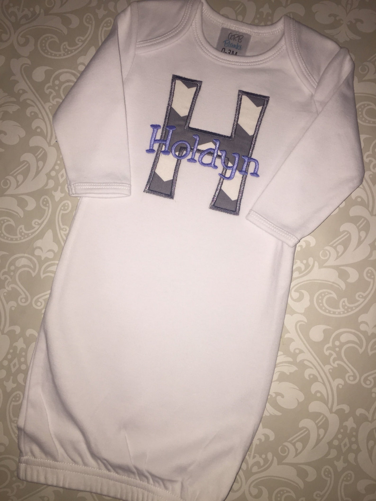 Monogrammed Infant Boy Gown Applique Monogrammed Baby Boy Etsy
