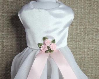 Stylish Adorable Elegant White Floral Dog Dress with Pink Ribbon Ideal for Pet Parties