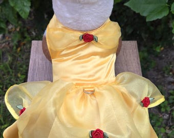 Princess Dog Dress, Yellow Satin And Organza Outfit with Matching Bow