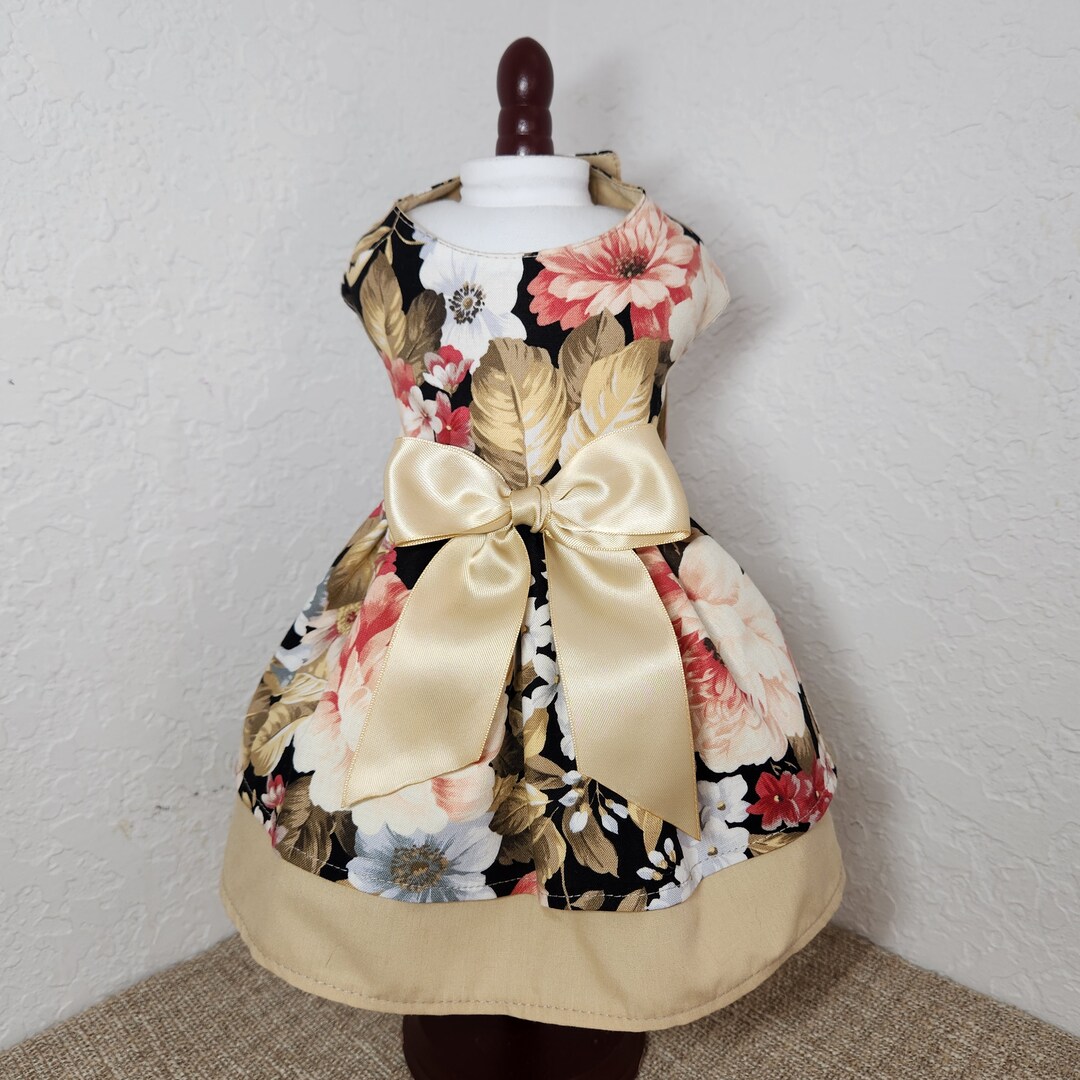 Stylish and Fashionforward Dog Dress Puppy Tutu Dress Floral Gold Dog