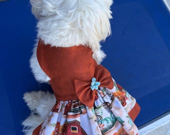 Pumpkin dress for dog with a bow - Autumn rustic suit for pets