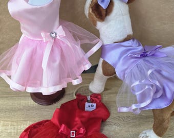Tutu Tulle Dog Dress: Satin Puppy Princess Clothes Includes Matching Bow