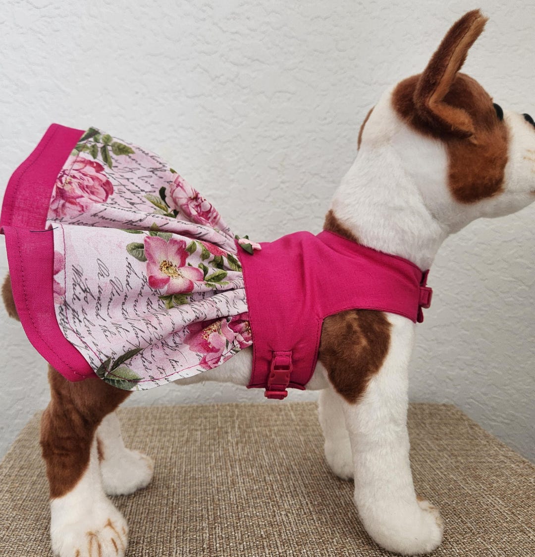 Autumn Bless Floral Ruffle Dress with Harness Attachment for Small Dogs – Cute Button Details