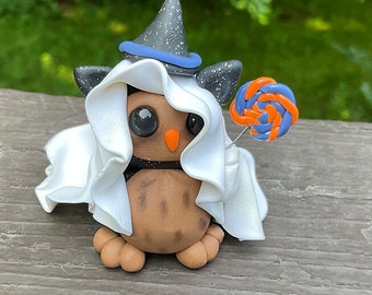 OOAK Fantasy Art Halloween Owl Ghost Spooky Sculpture Collectible