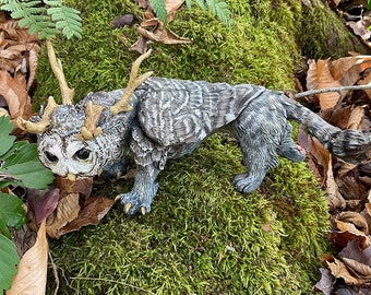 OOAK Fantasy Art Barred Owl Griffin Cryptid Sculpture Collectible