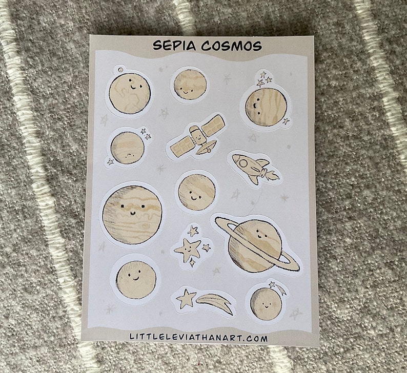 Sticker Sheet Planets Stars and Space Journaling Scapbook Stickers image 1