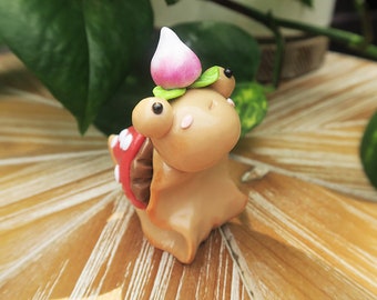 OOAK Fantasy Art Chibi Sporelith Snail Houseplant Figure Sculpture Decoration