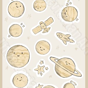 Sticker Sheet Planets Stars and Space Journaling Scapbook Stickers image 2