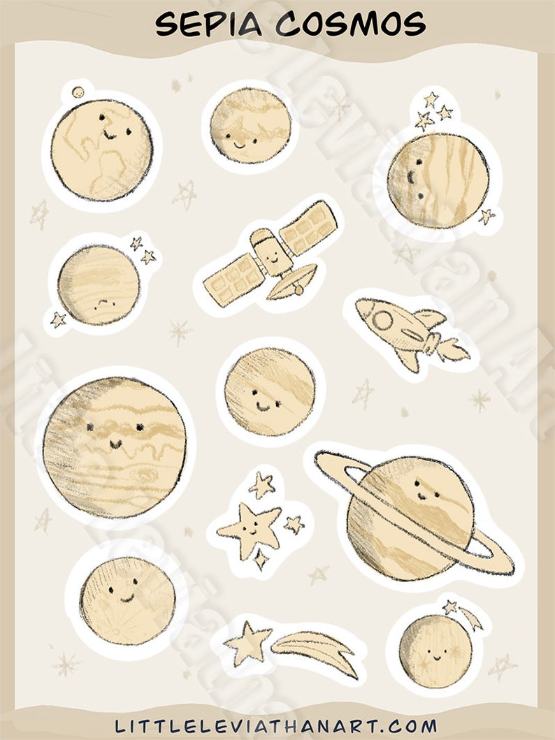Sticker Sheet Planets Stars and Space Journaling Scapbook Stickers image 2