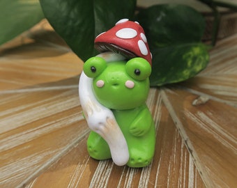 OOAK Fantasy Art Chibi Sporelith Frog Houseplant Figure Sculpture Decoration