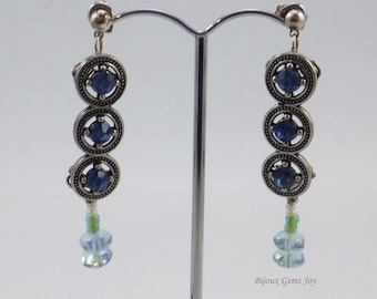 Caribbean Earrings, Summer Earrings, Swinging Earrings, Fun Earrings, Rhinestones, Glass, Silver Plate