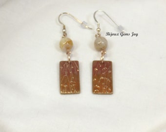 Mixing It Up Earrings, Bronze Rectangles, Silverneedle Agate