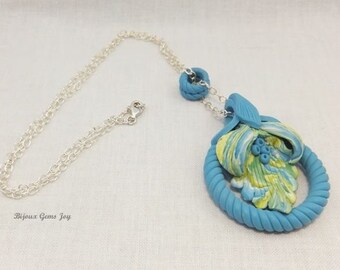 Nautical Life Pendant, Polymer Clay, Sterling Silver