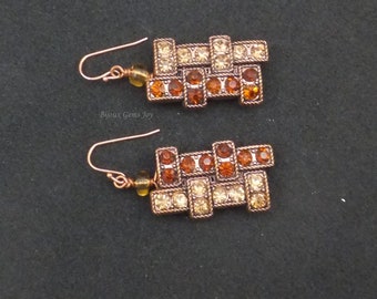 Sophisticated Earrings, City Night Earrings, Gift for Women, Copper Earrings, City Lights Earrings, Rhinestone Earrings, Copper Colors