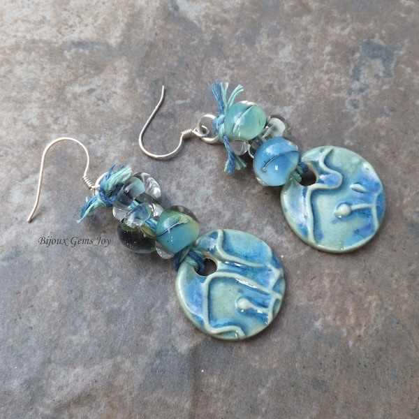 Under the Sea Earrings, Stoneware, Borosilicate Glass, Sterling Silver