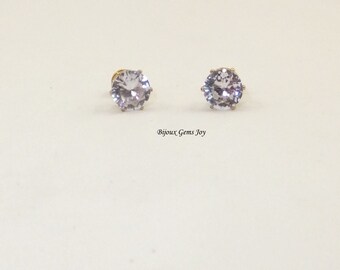 Cubic Zirconia Studs, Crystal Earrings, Purple Flash CZ, CZ Earrings, Gift for Women, Gift for Men, Cubic Zirconia, Brass