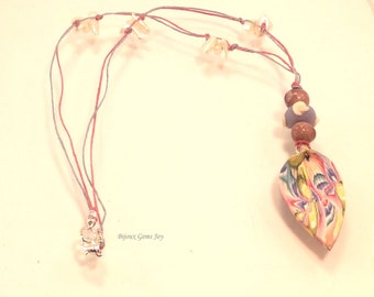 Summer Streak Pendant, Polymer Clay, Lampwork Glass, Ceramic, Mother of Pearl