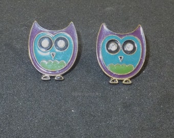 Owls Earrings, Cute Bird Earrings, Gift for Girls, Gift for Women, Antiqued Brass Earrings, Enamel Earrings, Cubic Zirconia