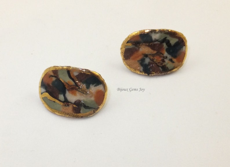 Terrain Earrings, Stud Earrings, Post Earrings, Curved Earrings, Polymer Clay, Resin, Enamels, Silver Plated Ear Wires image 7