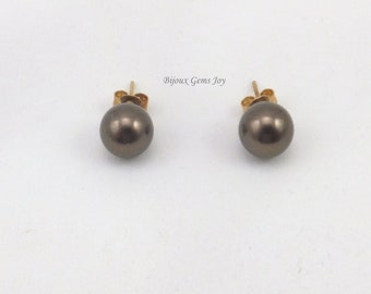 Mallorca Pearl Earrings, Majorca Pearl Earrings, Large Stud Pearl Earrings, Dark Bronze Earrings, Made in Mallorca, Gold Post Pearl Earrings