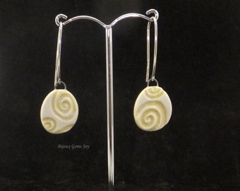 Ceramic Earrings, Oval Earrings, Swirl Earrings, Dangle Earrings, Swinging Earrings, White Earrings, Yellow Earrings, Swirl It Earrings