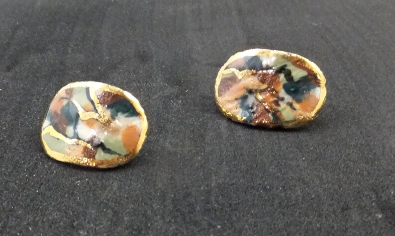 Terrain Earrings, Stud Earrings, Post Earrings, Curved Earrings, Polymer Clay, Resin, Enamels, Silver Plated Ear Wires image 8