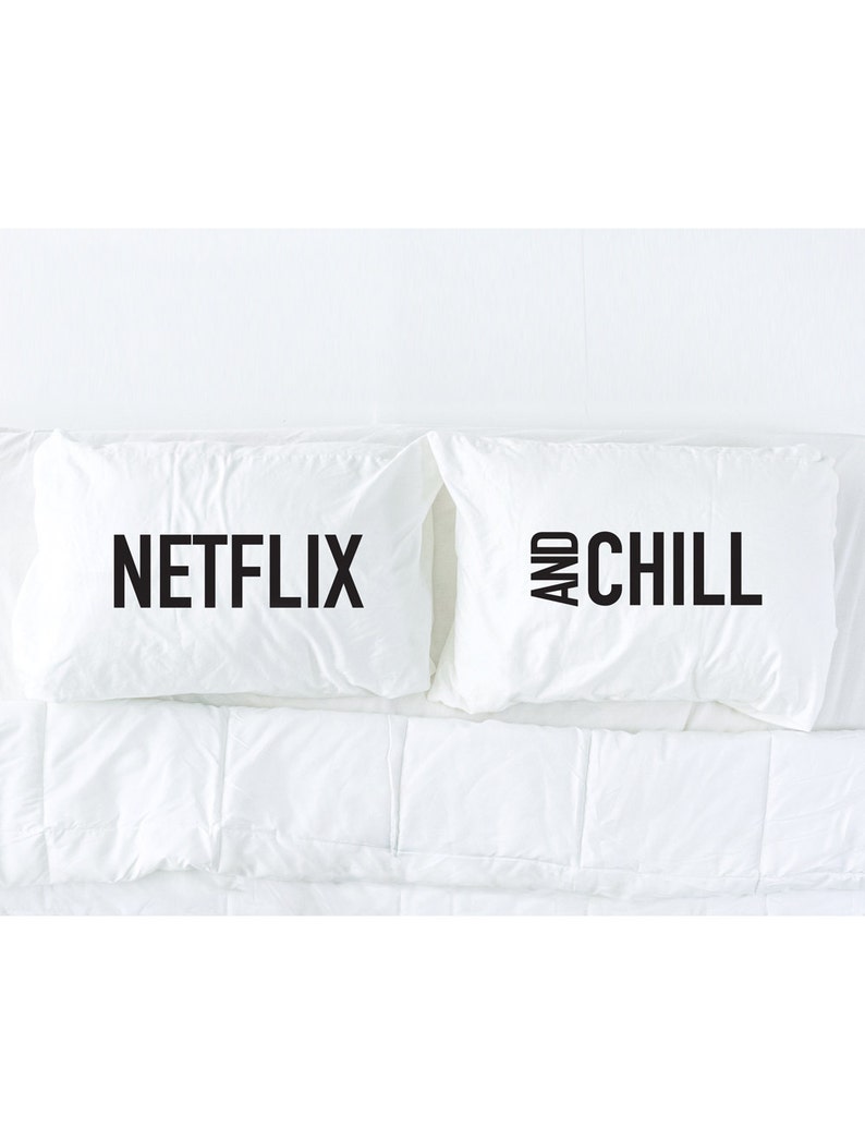 Netflix And Chill Pillowcase Set In Black Dorm Bedding His Etsy