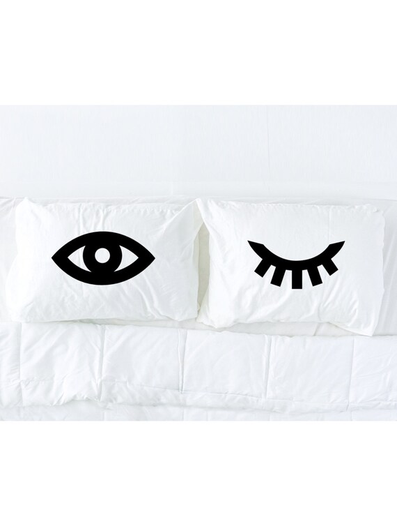 Winking Eyes Pillowcase Set In Black Eyelash Pillow Novelty Etsy