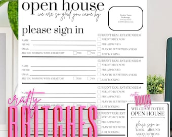 Open House Sign In Sheet for Real Estate Agents + Bonus Welcome sign!