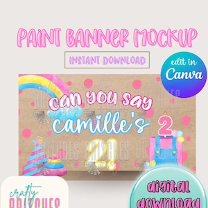 Paintable Banner Mockup | Pink Blue Overalls Birthday Party (Digital Download)