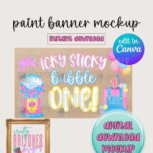 Paintable Banner Mockup | Icky Sticky Bubble ONE! Birthday Theme (Digital Download)