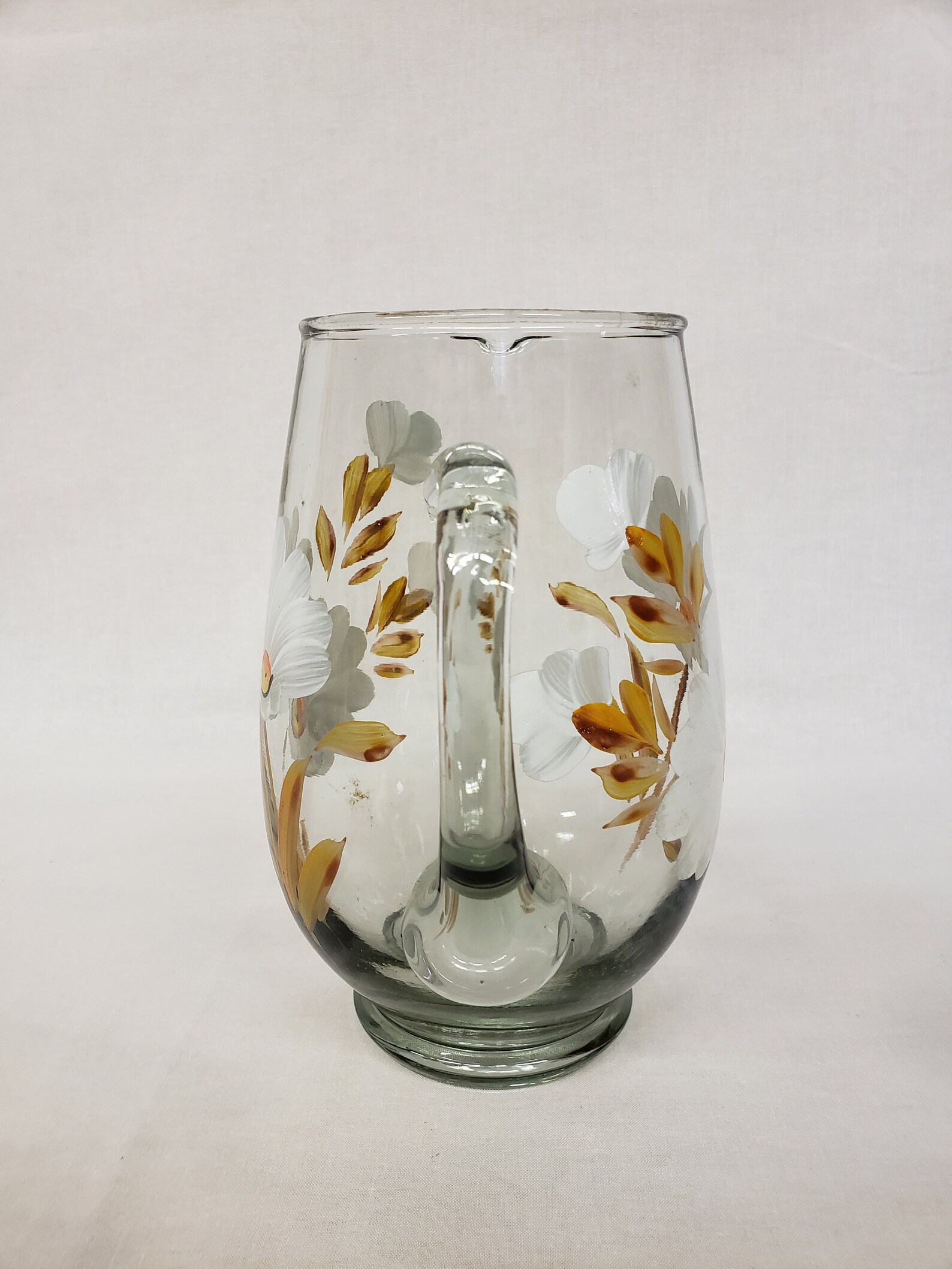 Vintage Floral Glassware Pitcher W/ 3 Assorted Floral Glasses Etsy