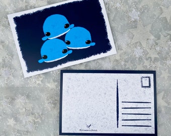 Premium Soft Touch Postcards - Cute Squishy Whales - 4x6 - Cute