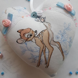 Handmade &quot;Playful Bambi&quot; Fabric Hanging Heart, Door Hanger,  Home Decor, Nursery, Gift