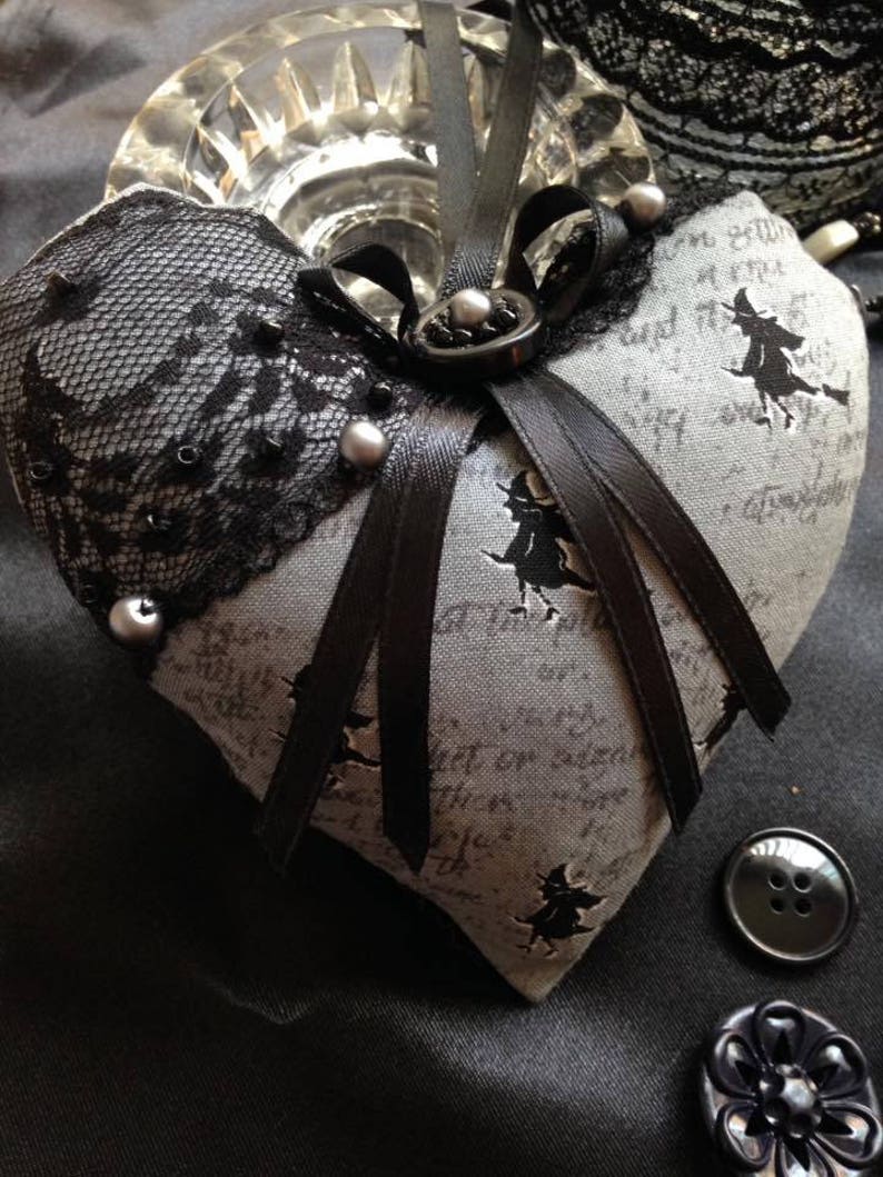 Hanger Halloween Decor Country Chic Fabric Hanging Heart Grey and Black Handmade Halloween Home Decor,