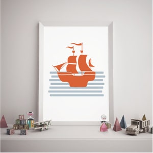 pirate ship wall art, boys pirate ship print, baby nautical decor, boys wall art, instant download, nautical print, nautical wall art,