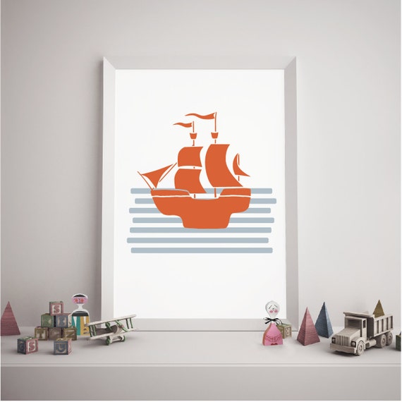 Pirate Ship Wall Art Boys Pirate Ship Print Baby Nautical Etsy