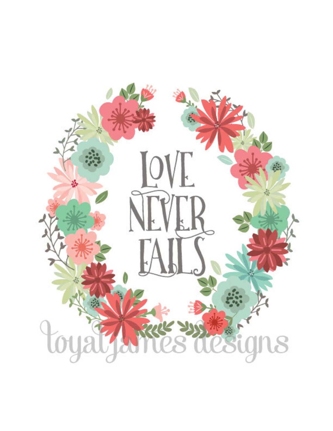 Love Never Fails Instant Download, Digital Print, Inspirational Quote ...