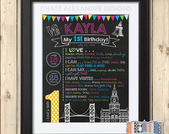 PHILADELPHIA 1st Birthday Chalkboard Sign - Poster - First - Milestone - Philly - Love - Bell - Personalized & Printable – DIGITAL FILE