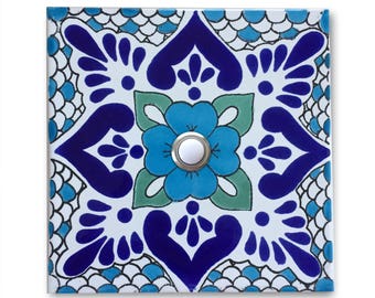 Doorbell 6x6 - Handcrafted Ceramic Tile Cover with Lighted Button - (Various Patterns Available) - 6 x 6