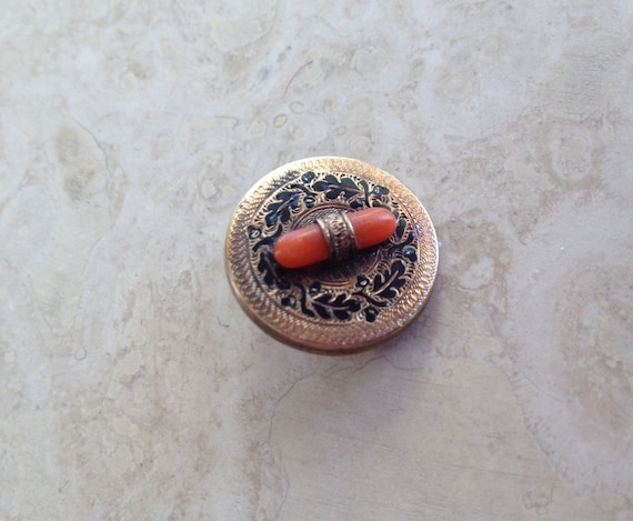 Victorian 14K gold pin solid gold and coral Brooc… - image 1