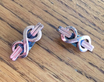 Renior copper earrings Mid Century Modern clip-on Vintage infinity design