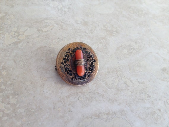 Victorian 14K gold pin solid gold and coral Brooc… - image 2