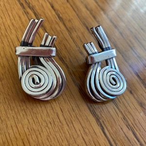 Ramé earrings clip on Vintage Mid-century silver signed hallmark brutalist modern excellent condition c1950s