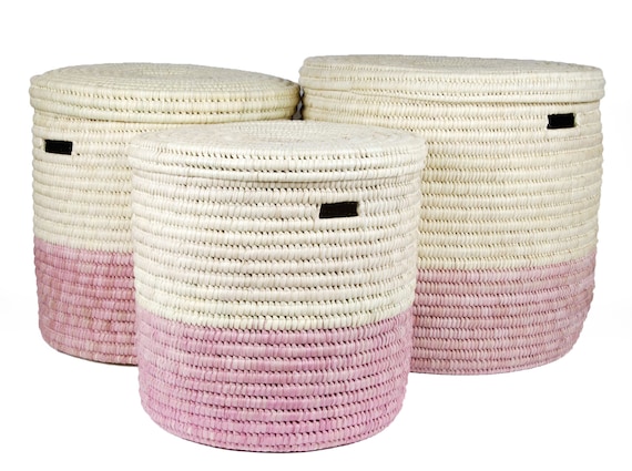 Pink Lidded Laundry Basket. Colour Block Large Washing & Linen Basket.