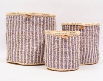 Lavender Pinstripe Woven Storage Basket