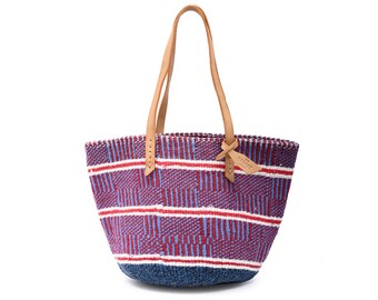 NZURI: Handwoven Blue and Red Wool Tote Bag